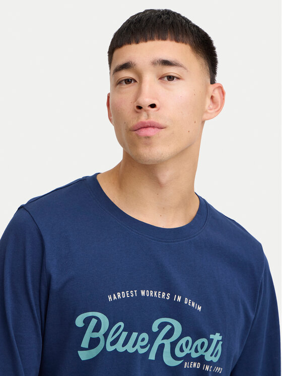 Blend Blend Тениска с дълъг ръкав 20717825 Тъмносин Regular Fit