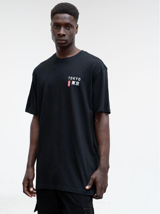 MyStars MyStars T-Shirt Koszulka Z Krótkim Rękawem Oversize Męska Czarna MyStars Tokio M Czarny Regular Fit