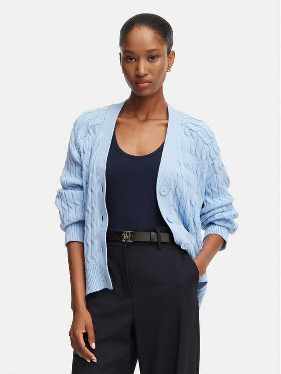 Tommy Hilfiger Cardigan WW0WW50078 Albastru deschis Relaxed Fit