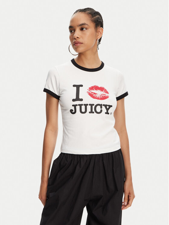 Juicy Couture Juicy Couture Tricou I Kiss JCWCT125318 Alb Slim Fit