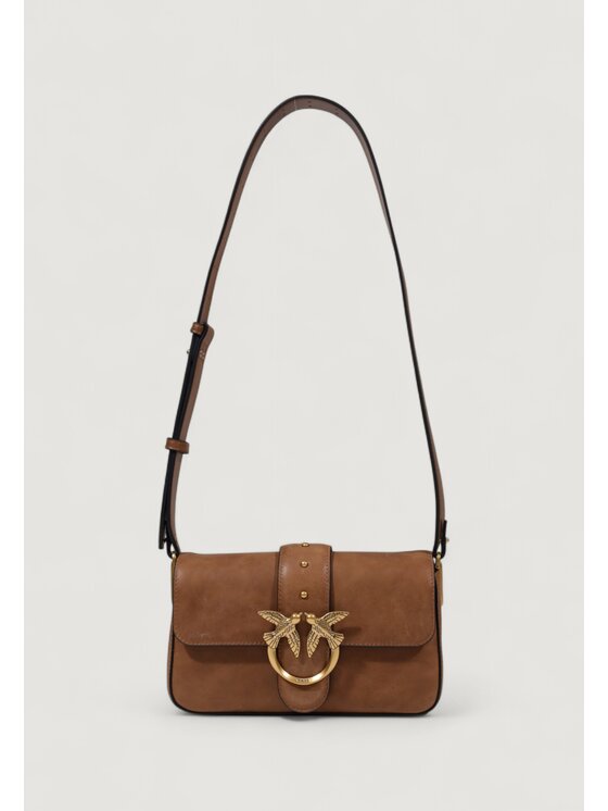 Torba PINKO, Brązowa, LOVE ONE MINI SLOUCHY FL PELLE