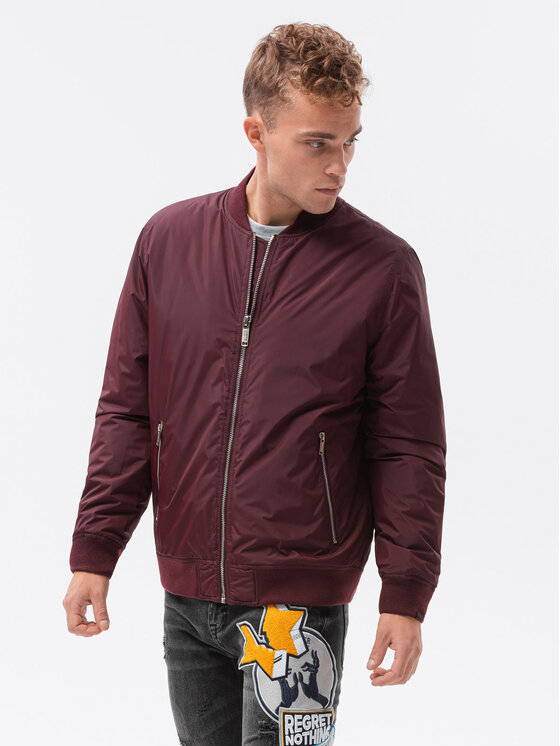Ombre Ombre Kurtka bomber C538 Bordowy Regular Fit