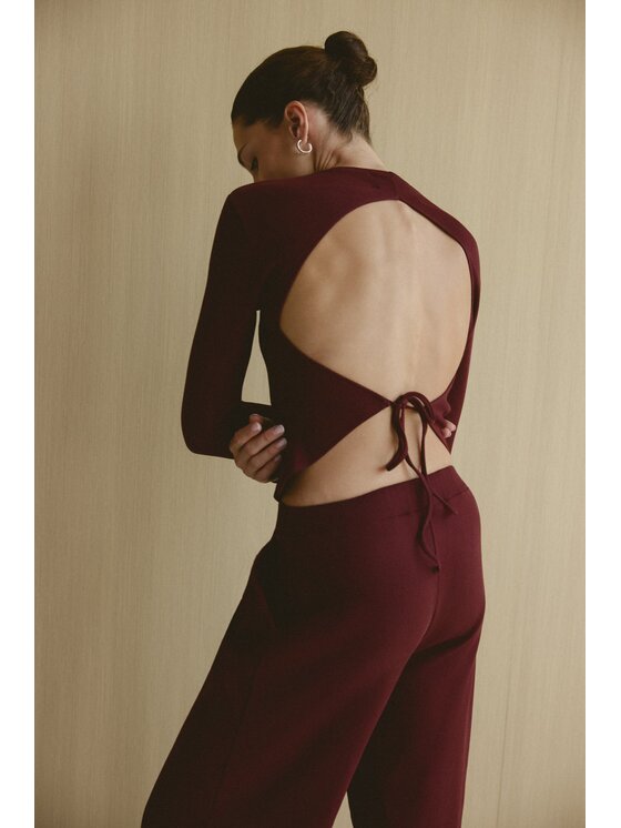 Nudyess Nudyess Top Ojos z prążka Bordowy Regular Fit
