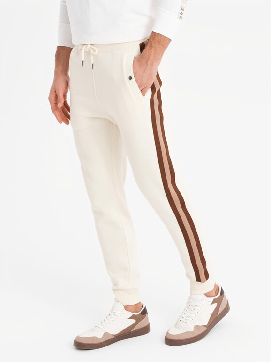 Ombre Ombre Spodnie dresowe OM-PASK-0258 Beżowy Regular Fit