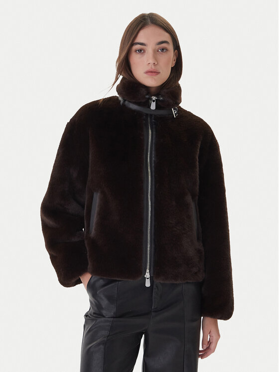 PINKO PINKO Кожено палто 106013 A1ZM Кафяв Regular Fit