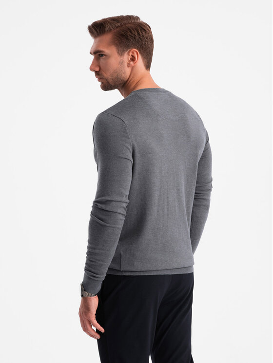 Ombre Ombre Sweter OM-SWBS-0106 Szary Regular Fit