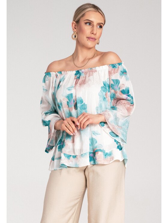 FIGL FIGL Blúzka M1142 Tyrkysová Loose Fit