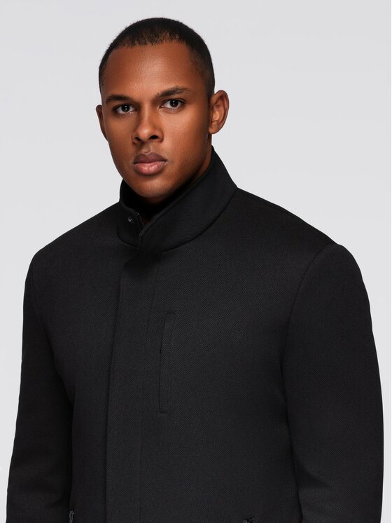 Ombre Ombre Płaszcz przejściowy OM-COWC-0136 Czarny Regular Fit