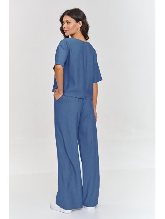 Makadamia Makadamia Komplet bluzka i spodnie m881 Niebieski Loose Fit