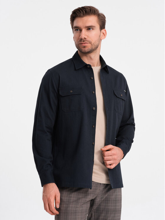 Ombre Ombre Košile OM-SHCS-0146 Tmavomodrá Regular Fit