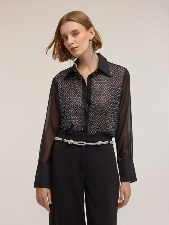 Motivi Motivi Camicia 5018Q000921N033 Nero Regular Fit