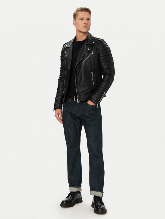 Serge Pariente Serge Pariente Nahkjope Hipster Must Regular Fit