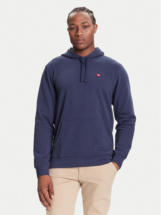 Wrangler Wrangler Felpa SIGN OFF HOODIE Blu scuro Regular Fit