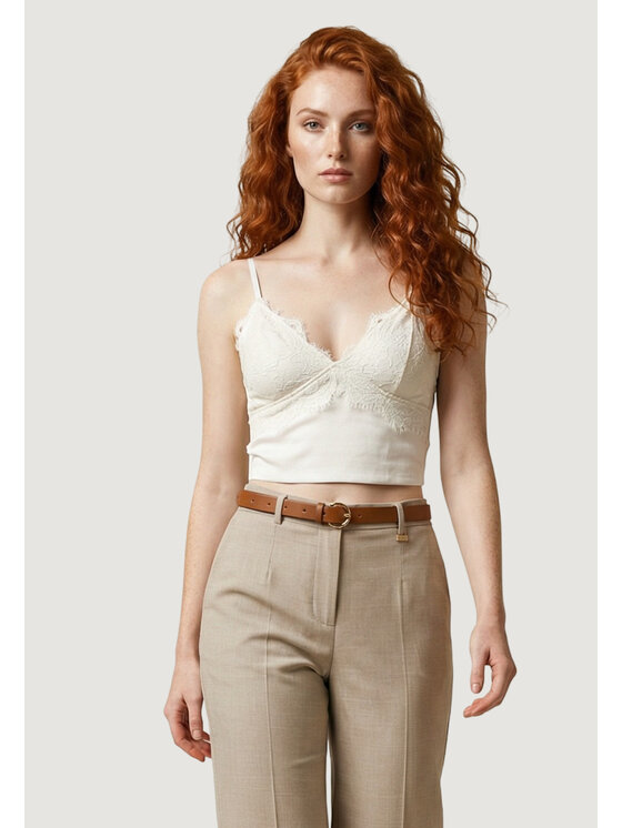 Artigli Artigli T-shirt BUSTIER IN PIZZO E RASO Beige Blazer Fit