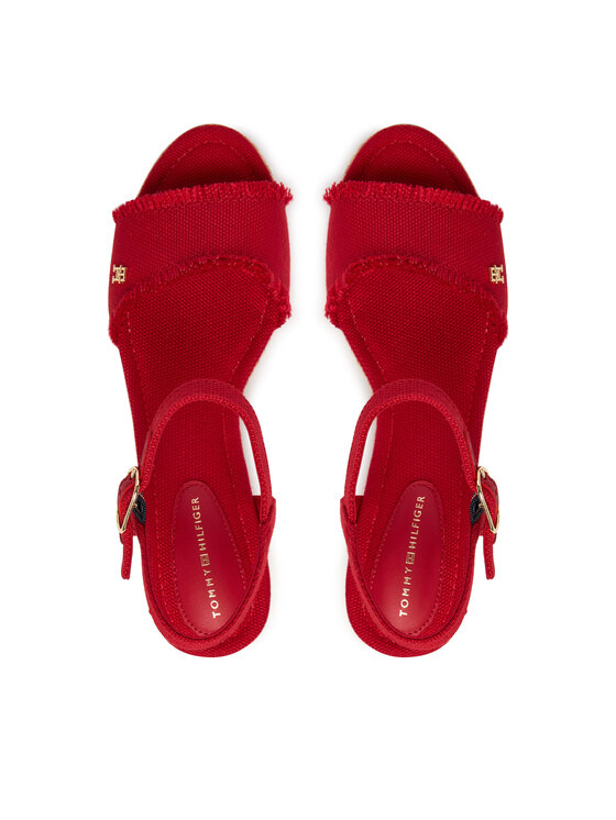 Tommy Hilfiger Tommy Hilfiger Sandále Mid Woven Wedge Espad Fringe FW0FW09470 Červená