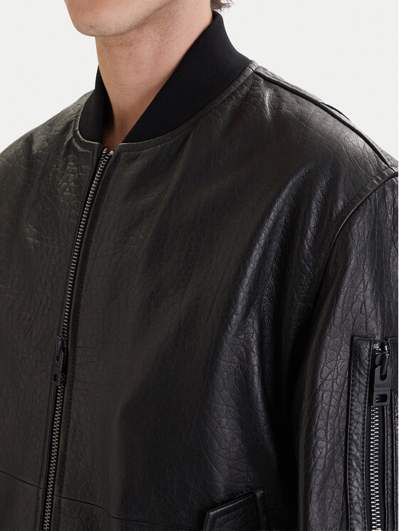 HUGO HUGO Nahkjope Lude 50553111 Must Regular Fit