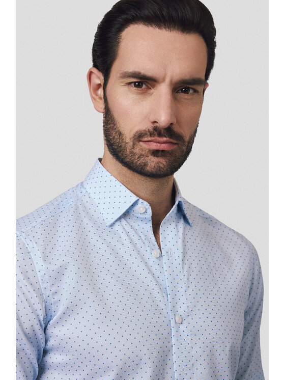 Lancerto Lancerto Koszula Koszula Błękitna Bawełniana ze Wzorem z Krótkim Rękawem Stina KO073125000014 Niebieski Slim Fit