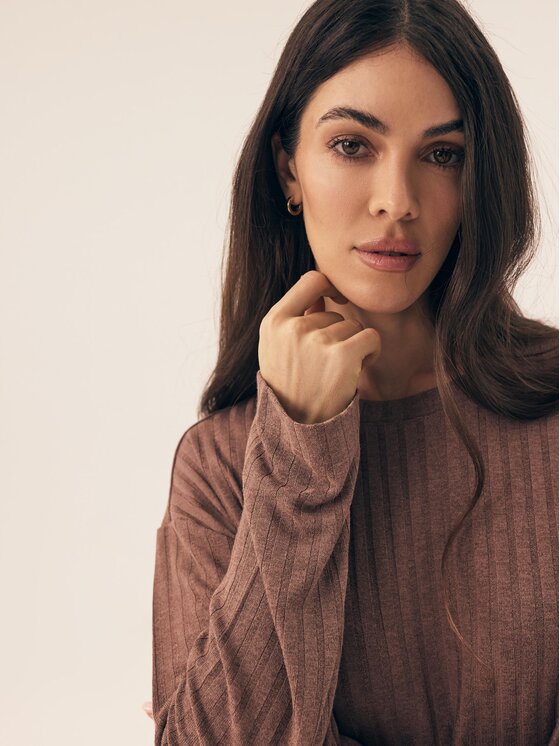 Esotiq Esotiq Komplet bluza i spodnie materiałowe 42692 Brązowy Loose Fit