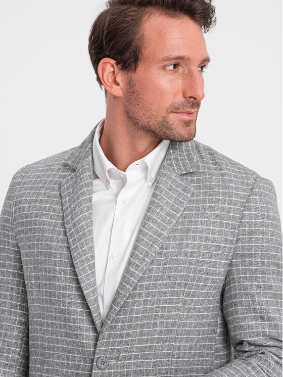 Ombre Ombre Marynarka OM-BLZB-0117 Szary Classic Fit