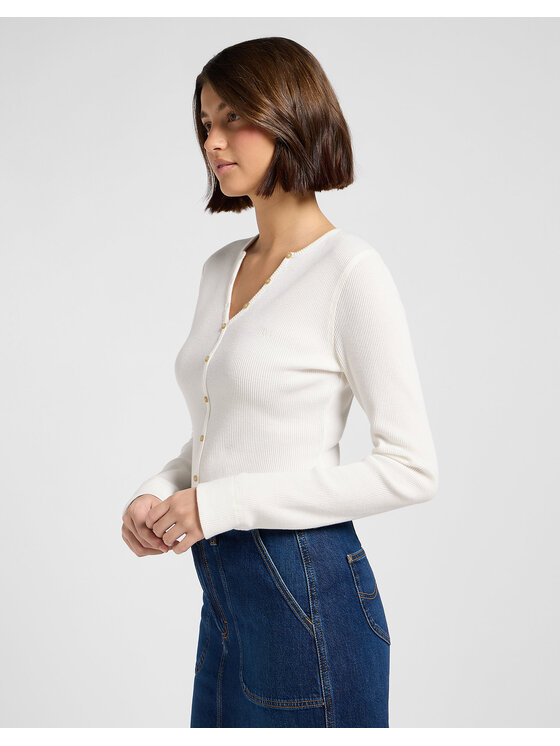Lee Lee Bluzka WASHED WAFFLE HENLEY Biały Slim Fit