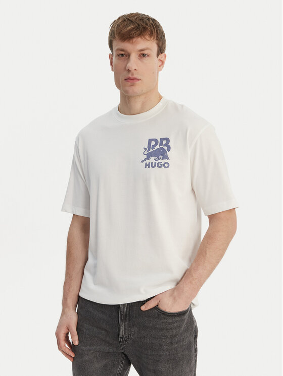 HUGO Tricou Delel_RB 50564572 Alb Relaxed Fit