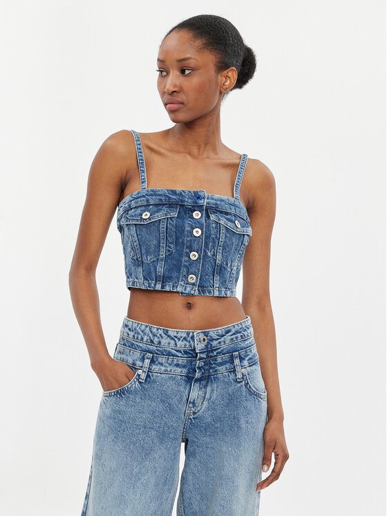 Karl Lagerfeld Jeans Top 241J1600 Blu Slim Fit, taglia : XL