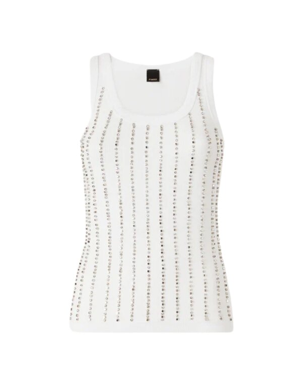 PINKO PINKO Top CECILY CANOTTIERA COSTINA DI COTONE Biały Slim Fit