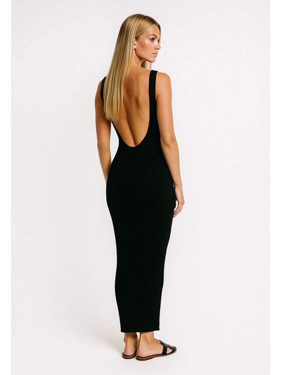 Nudyess Nudyess Sukienka dzianinowa Lanzarotte Maxi z prążka Czarny Fitted Fit