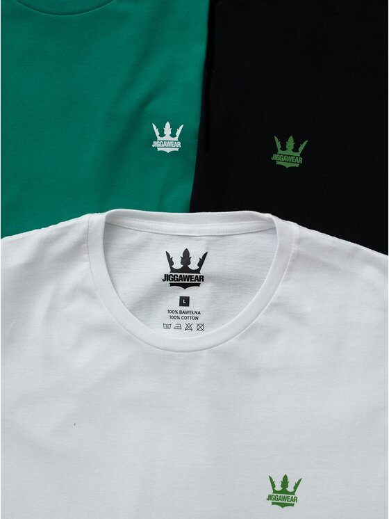 Jigga Wear Jigga Wear Komplet t-shirtów Zestaw 3 T-Shirtów Jigga Wear Mini Crown Czarna / Biała / Zielona 2XL Czarny Regular Fit