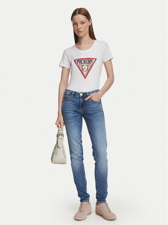 Guess Guess Marškinėliai W6YI25 K4344 Balta Slim Fit
