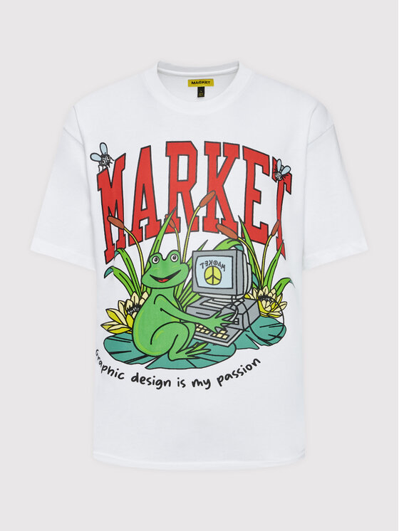 Market Market Marškinėliai Unisex SMILEY Passionate Frog 399001091 Balta Relaxed Fit