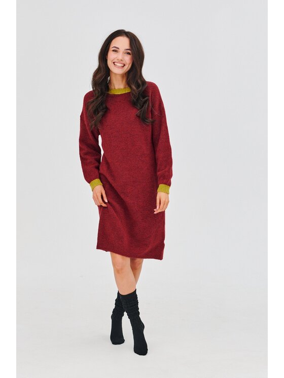 NAOKO NAOKO Úpletové šaty Burgundy Beat Bordová Regular Fit