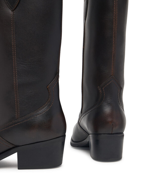 Tommy Hilfiger Tommy Hilfiger Zimske čizme Leather Mid Calf Western Boot FW0FW09798 Tamno smeđa