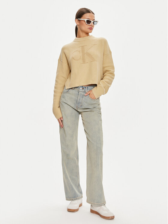 Calvin Klein Jeans Calvin Klein Jeans Džemper Logo Intarsia J20J223615 Bež Relaxed Fit
