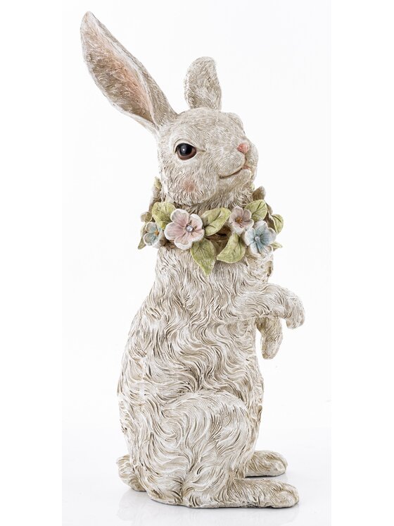 MIAhome MIAhome Figurka królik PELUCHE z wieńcem kwiatów na szyi Szary