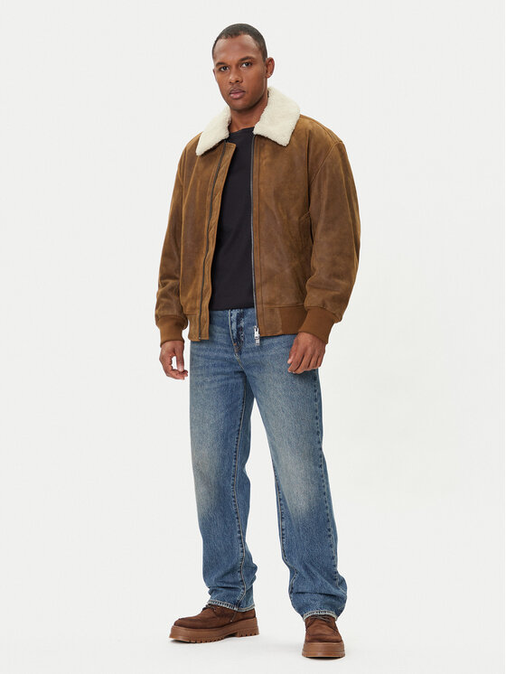 BOSS BOSS Nahkjope Jonier 50547567 Beež Relaxed Fit