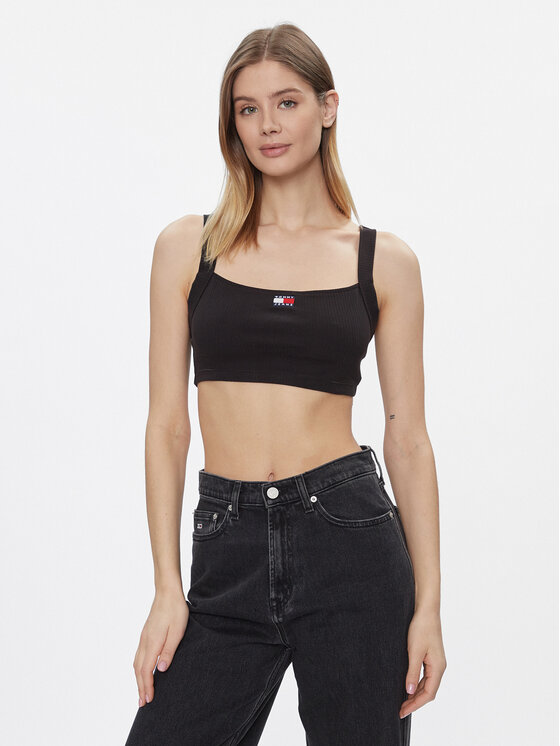 Tommy Jeans Top Badge DW0DW17395 Nero Slim Fit, taglia : M