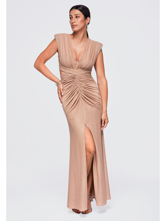 Ombre Ombre Sukienka wieczorowa LA-OM-DLR402 Beżowy Slim Fit