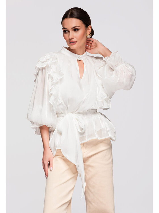 Ombre Ombre Bluzka OW-TS-E0020 Biały Loose Fit