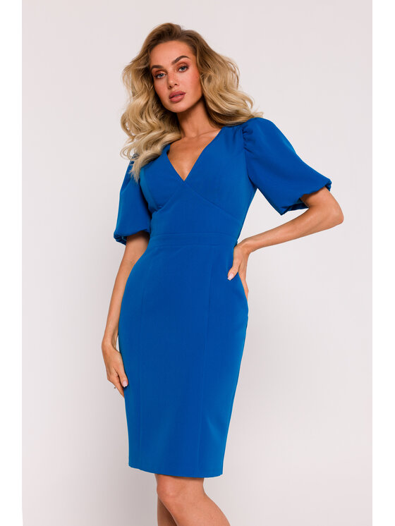 Made of Emotion Made of Emotion Elegantní šaty M779 Modrá Generous Fit