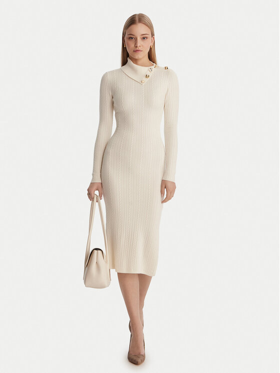 Guess Guess Trikotažinė suknelė W6RK01 Z2YJ2 Écru Regular Fit