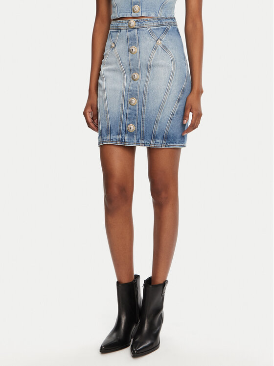 Balmain Balmain Farmer szoknya DF1LBA22DE53 Kék Slim Fit