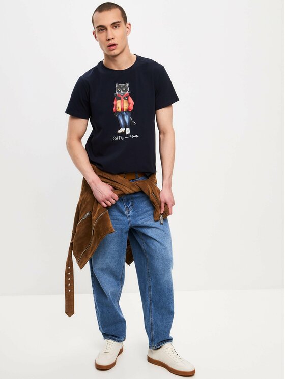 CAT by maniita lacitta CAT by maniita lacitta T-Shirt Printed men's t-shirt with CAT Niebieski Regular Fit