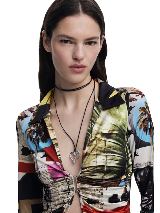 Desigual Desigual Πουκάμισο Camicia newspaper lacroix Μαύρο Slim Fit