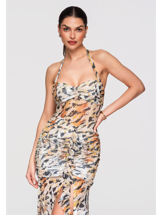 Ombre Ombre Sukienka wieczorowa LA-OM-DLR315 Beżowy Slim Fit