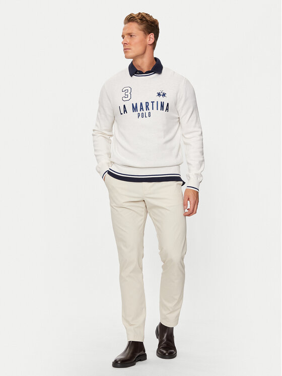 La Martina La Martina Sweter ZMS303 YW120 Écru Regular Fit