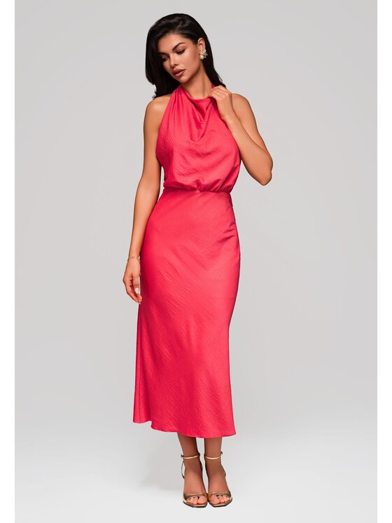 Ombre Ombre Sukienka wieczorowa LA-OM-DLR129 Koralowy Slim Fit