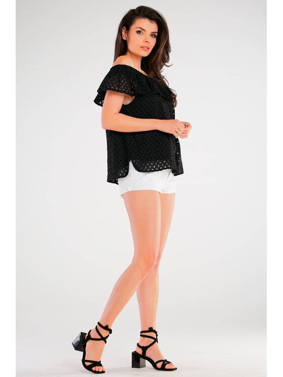 Awama Awama Bluzka A437 Czarny Basic Fit