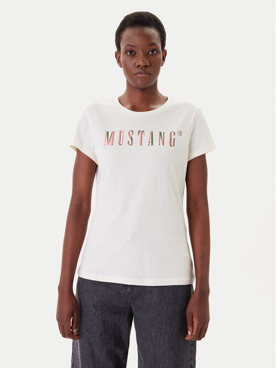 Mustang Damski T-Shirt, rozmiar S, Écru, Loa 1016146
