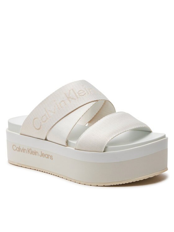 Calvin Klein Jeans Calvin Klein Jeans Nazouváky Flatform Sandal Webbing In Mr YW0YW01361 Bílá
